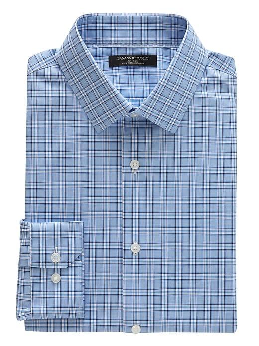 Banana Republic Mens Grant Slim-fit Non-iron Plaid Shirt Fairytale Blue Size L