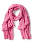 Banana Republic Womens Italian Superloft Ruffled Rectangular Sweater Scarf Neon Double Pink Size One Size