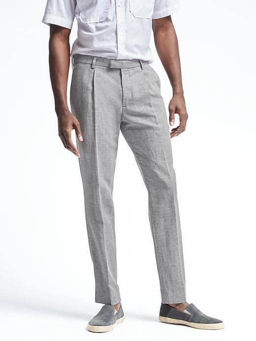 Banana Republic Mens Slim Heritage Gray Wool Linen Suit Trouser - Light Gray