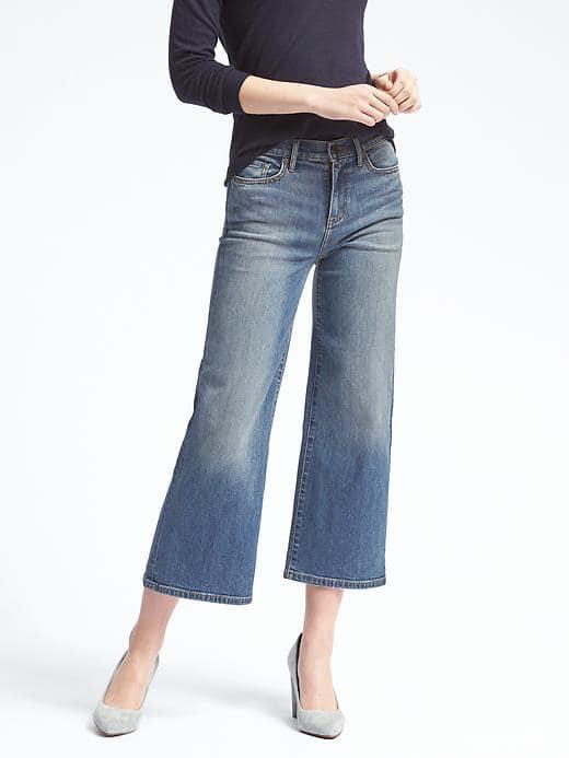 Banana Republic Womens Light Wash High Rise Wide Leg Crop Jean - Light Wash