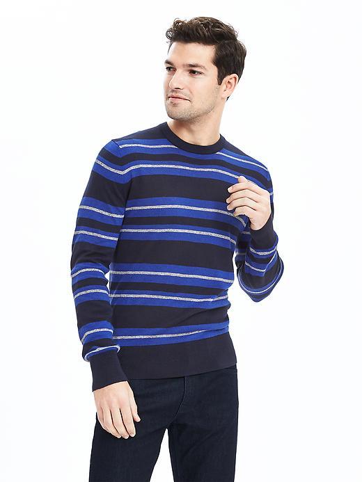 Banana Republic Mens Stripe Silk Linen Crew Pullover Size L Tall - Preppy Navy