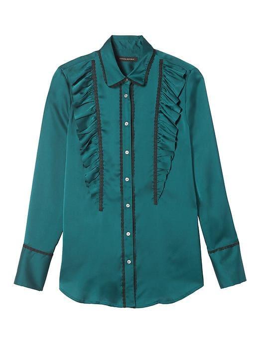 Banana Republic Womens Dillon Fit Ruffled Lace Shirt - Peacock