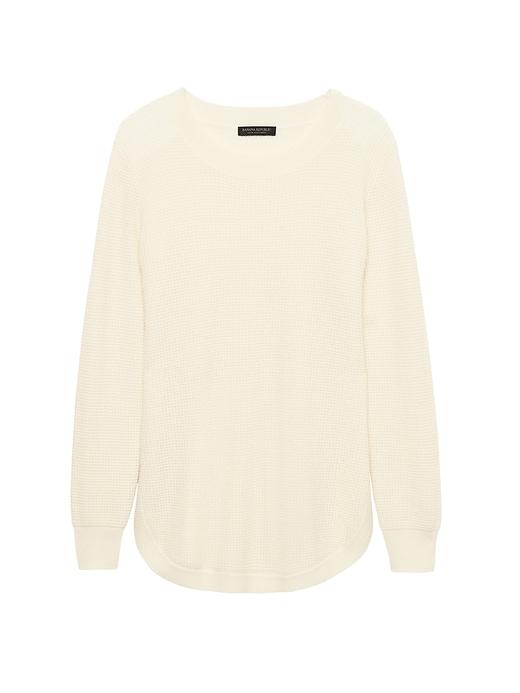 Banana Republic Womens Cashmere Waffle-knit Rounded-hem Tunic Sweater Ivory White Size Xs