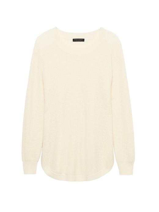 Banana Republic Womens Cashmere Waffle-knit Rounded-hem Tunic Sweater Ivory White Size Xs