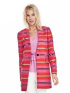 Banana Republic Womens Stripe Collarless Coat Size L - Pink Reef
