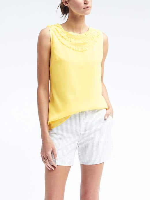 Banana Republic Womens Easy Care Ruffle Collar Top - Yellow