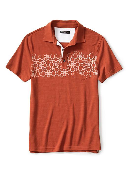 Banana Republic Mens Slim Fit Print Stripe Pique Polo Size L Tall - Dark Saffron