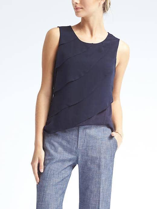 Banana Republic Womens Side Ruffle Modal Tank - Navy