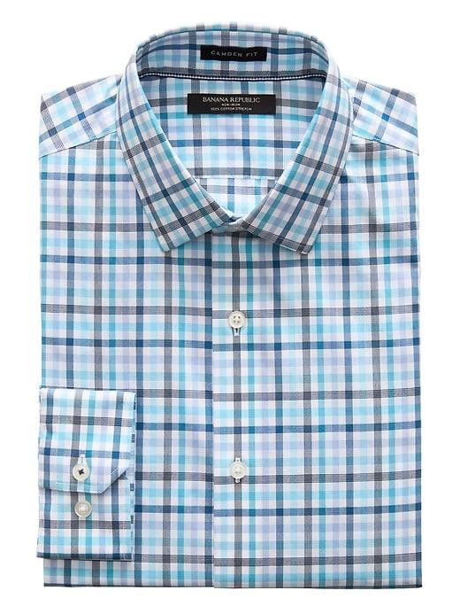 Banana Republic Mens Camden Standard-fit Non-iron Gingham Shirt Turquoise Ocean Size Xxs