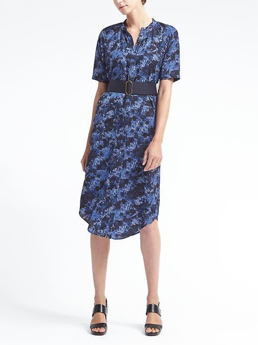 Banana Republic Womens Tropical Camo Belted Shirtdress - Blue Print