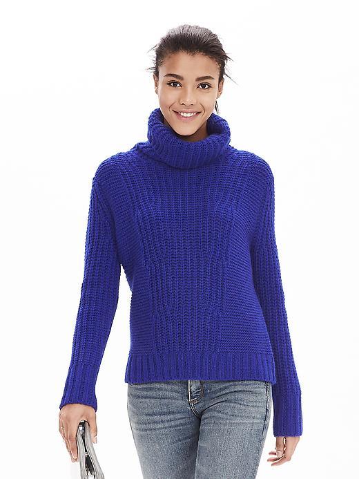 Banana Republic Womens Mixed Stitch Turtleneck Sweater Size L - Cobalt