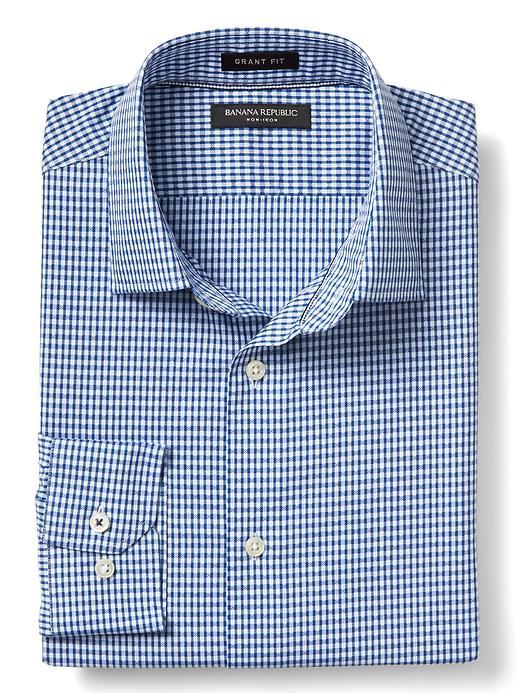 Banana Republic Mens Grant Fit Non Iron Dobby Shirt - Blue Multi
