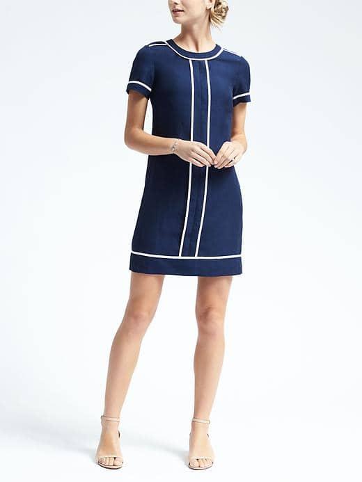 Banana Republic Womens Piped Navy Shift Dress - Navy