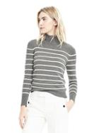 Banana Republic Womens Ottoman Striped Mock Tee Neck Top - Gray