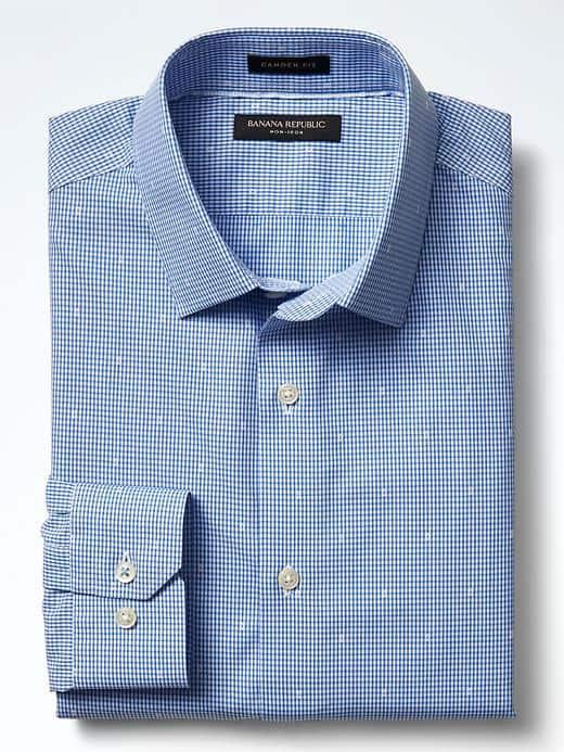 Banana Republic Mens Grant Fit Non Iron Dobby Micro Print Shirt - Blue Voyage