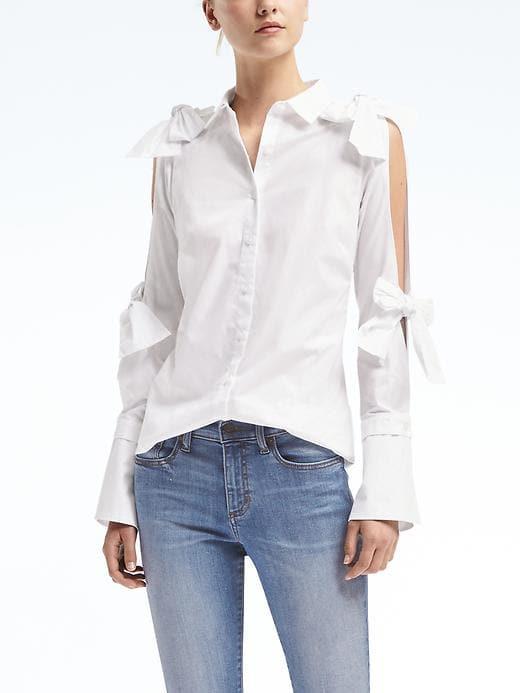 Banana Republic Riley Fit Cold Shoulder Bow Top - White