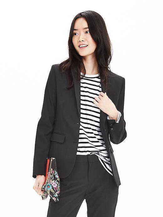 Banana Republic Black Lightweight Wool Two Button Blazer Size 0 Petite - Black