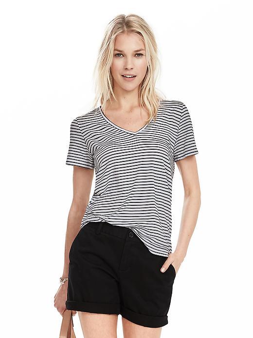 Banana Republic Womens Striped Essential Pima Cotton Vee Tee Size L - White