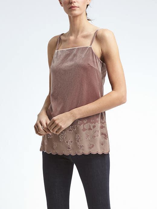 Banana Republic Womens Limited Edition Laser Cut Velvet Top - Jet Gray