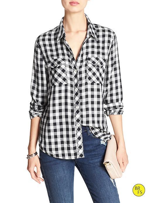 Banana Republic Factory Plaid Drapey Shirt Size L - Black And White
