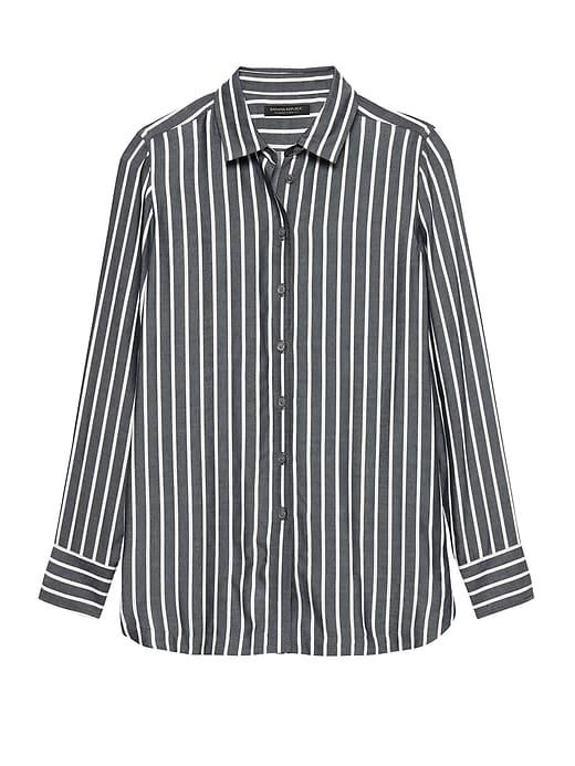Banana Republic Womens Parker Tunic-fit Wide Stripe Shirt Navy Blue Size Xs