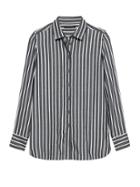 Banana Republic Womens Parker Tunic-fit Wide Stripe Shirt Navy Blue Size Xs