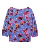 Banana Republic Womens Floral Cocoon-sleeve Top Violet Floral Size Xs