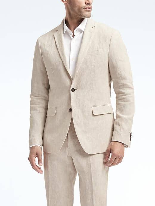Banana Republic Mens Slim Heritage Cream Linen Suit Jacket - Cream