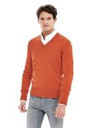 Banana Republic Mens Cotton Cashmere Vee Pullover Size L Tall - Orange