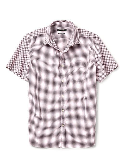 Banana Republic Mens Camden Fit Short Sleeve Checkered Customer 078 Wash Shirt - Red