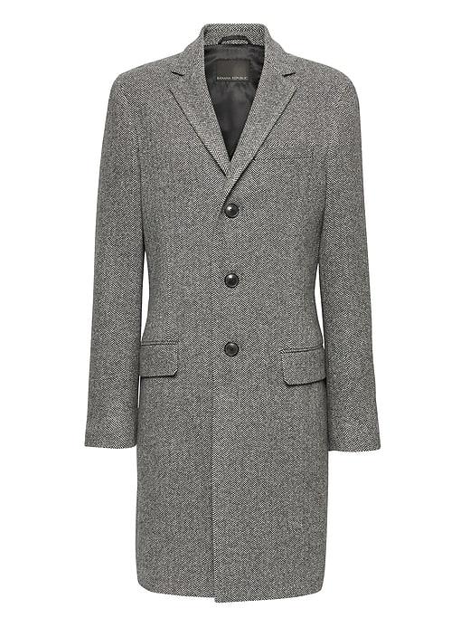 Banana Republic Mens Italian Melton Wool Blend Herringbone Topcoat Cream Herringbone Size M