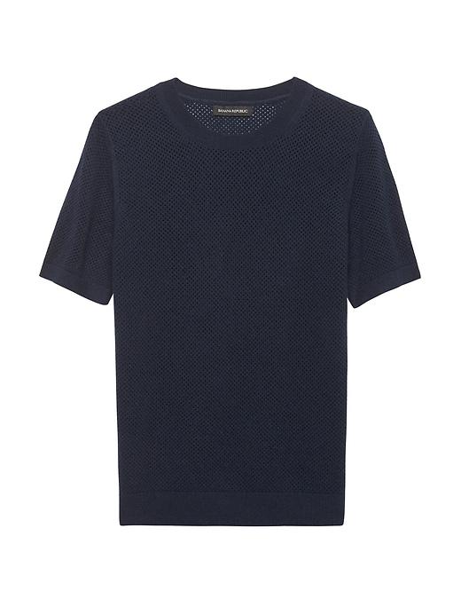 Banana Republic Womens Feather-touch Mesh-knit Crew-neck Sweater Navy Size M