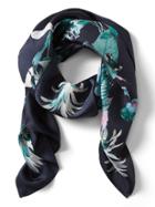 Banana Republic Womens Tropical Print Large Square Silk Scarf Pacific Navy Size One Size