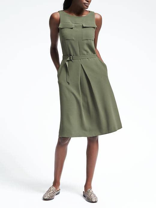 Banana Republic Womens Crepe Belted Pocket Dress - Flight Jacket