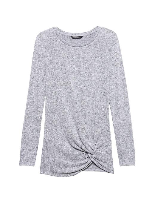 Banana Republic Womens Petite Luxespun Twist-front T-shirt Light Gray Size L