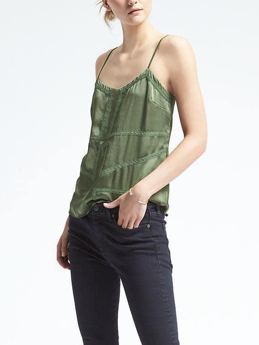 Banana Republic Lace Trim Cami - Kale Green