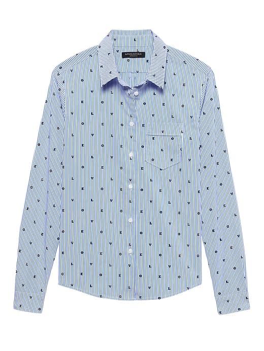 Banana Republic Womens Petite Quinn Fit Love Stripe Shirt Blue Print Size M