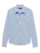 Banana Republic Womens Petite Quinn Fit Love Stripe Shirt Blue Print Size M