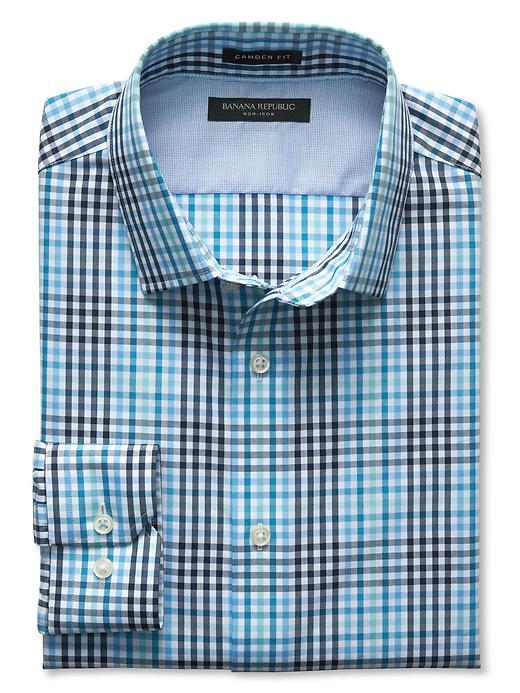 Banana Republic Mens Camden Fit Gingham Non Iron Cotton Shirt Size L Tall - Slalom Blue