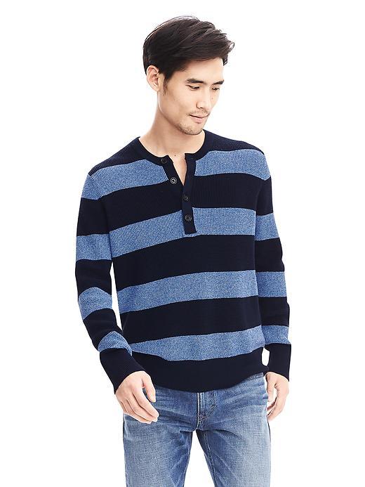 Banana Republic Mens Cotton Cashmere Stripe Henley Pullover Size L Tall - Preppy Navy