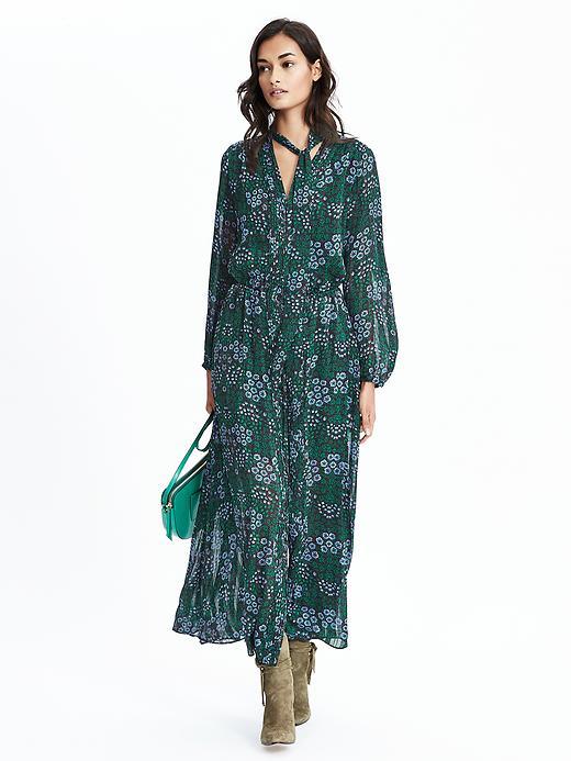 Banana Republic Womens Neck Tie Maxi Shirtdress Size L - Deep Periwinkle