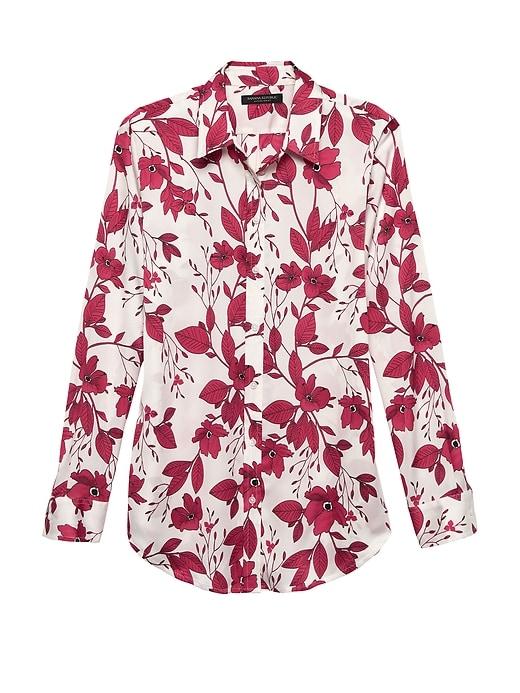 Banana Republic Womens Dillon Classic-fit Floral Soft Shirt Red Print Size L