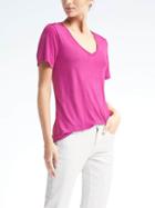 Banana Republic Short Sleeve Modal Vee Tee - Bright Magenta