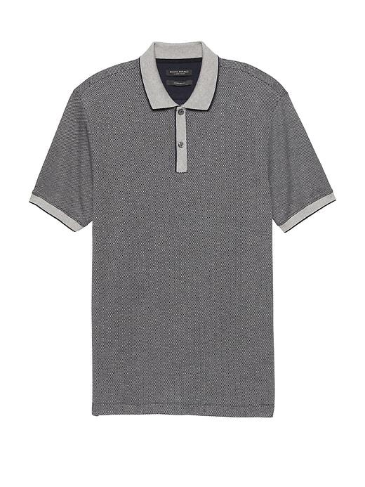 Banana Republic Mens Luxury-touch Jacquard Tipped Polo Shirt Heather Light Gray Size L