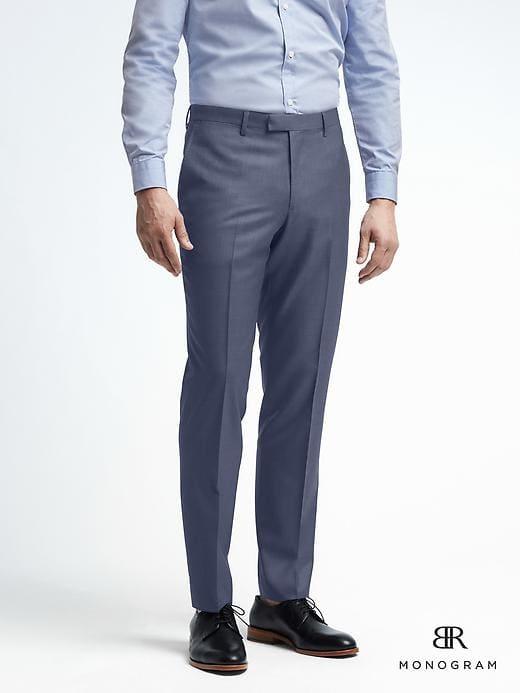 Banana Republic Slim Monogram Bright Blue Wool Suit Trouser - Cascade Blue