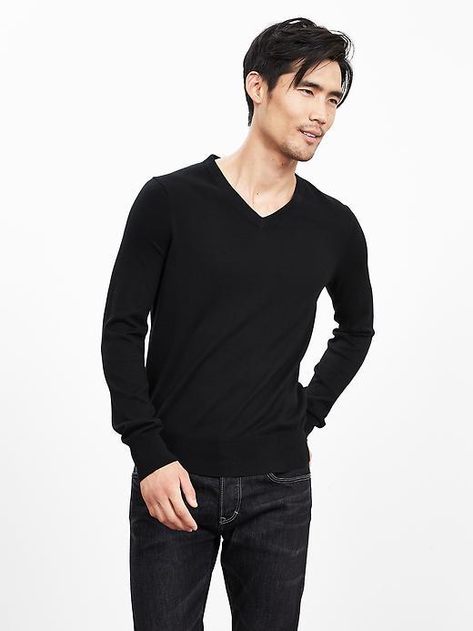 Banana Republic Mens Silk Cotton Cashmere Vee Pullover Size M Tall - Black
