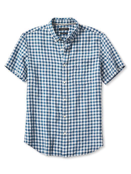 Banana Republic Mens Camden Fit Short Sleeve Shirt Size L Tall - Mythic Blue