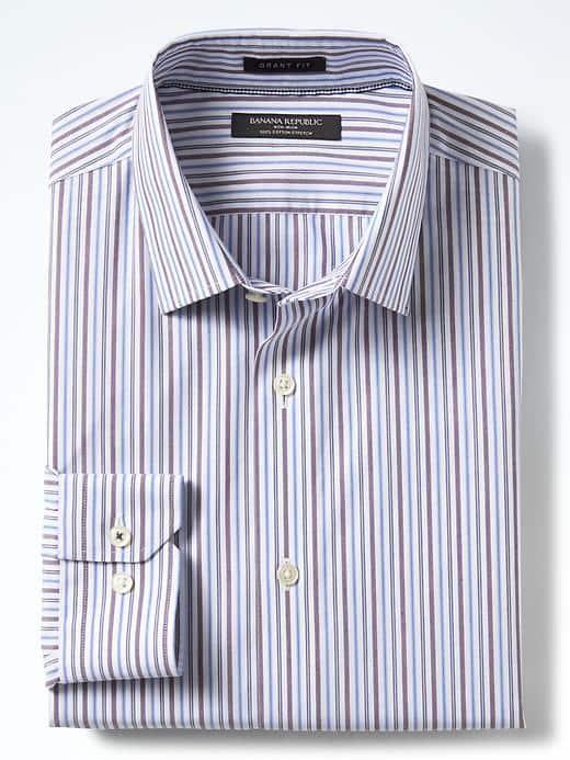 Banana Republic Mens Grant Fit Non Iron Stretch Stripe Shirt - Fire Red