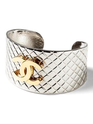 Banana Republic Womens Luxe Vintage Chanel Silver Quilted Cuff With Gold - Silver