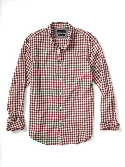 Banana Republic Mens Grant Fit Small 2 Tone Gingham Shirt - Tomato Paste